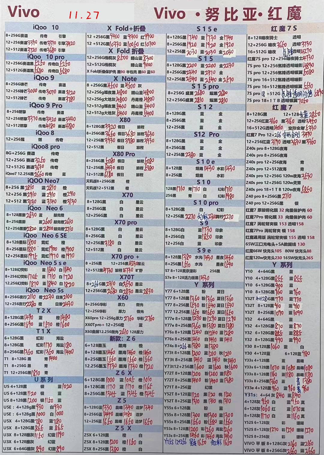 2022年11月27日华强北手机批发报价单