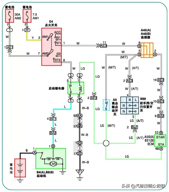 汽车点火系统电路图大全（轻松看懂启动系统的电路图）