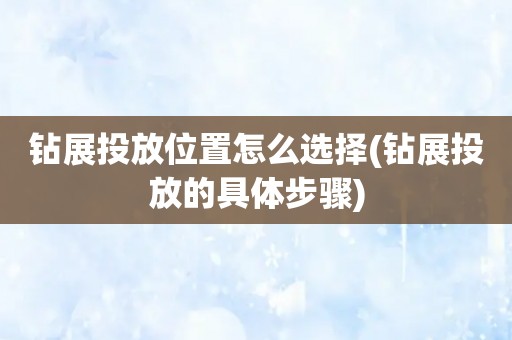 钻展投放位置怎么选择(钻展投放的具体步骤)